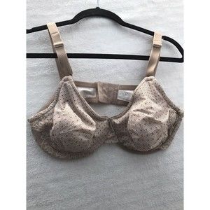 Olga Bra Womens 40D Brown Pink Polka Dot Underwired Lightly Lined Lace Overlay